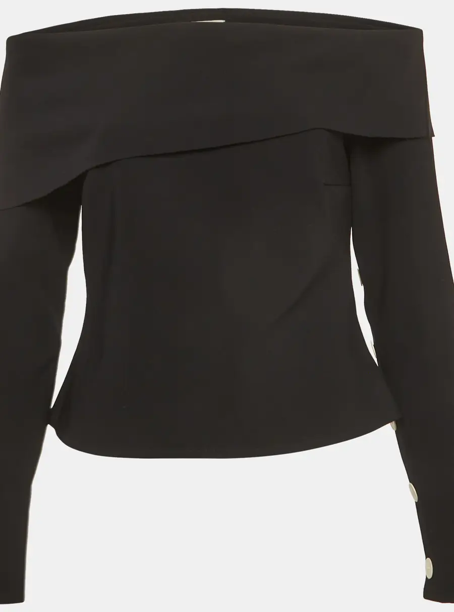 A.W.A.K.E. Mode Black Stretch Crepe Draped Neck Top M
