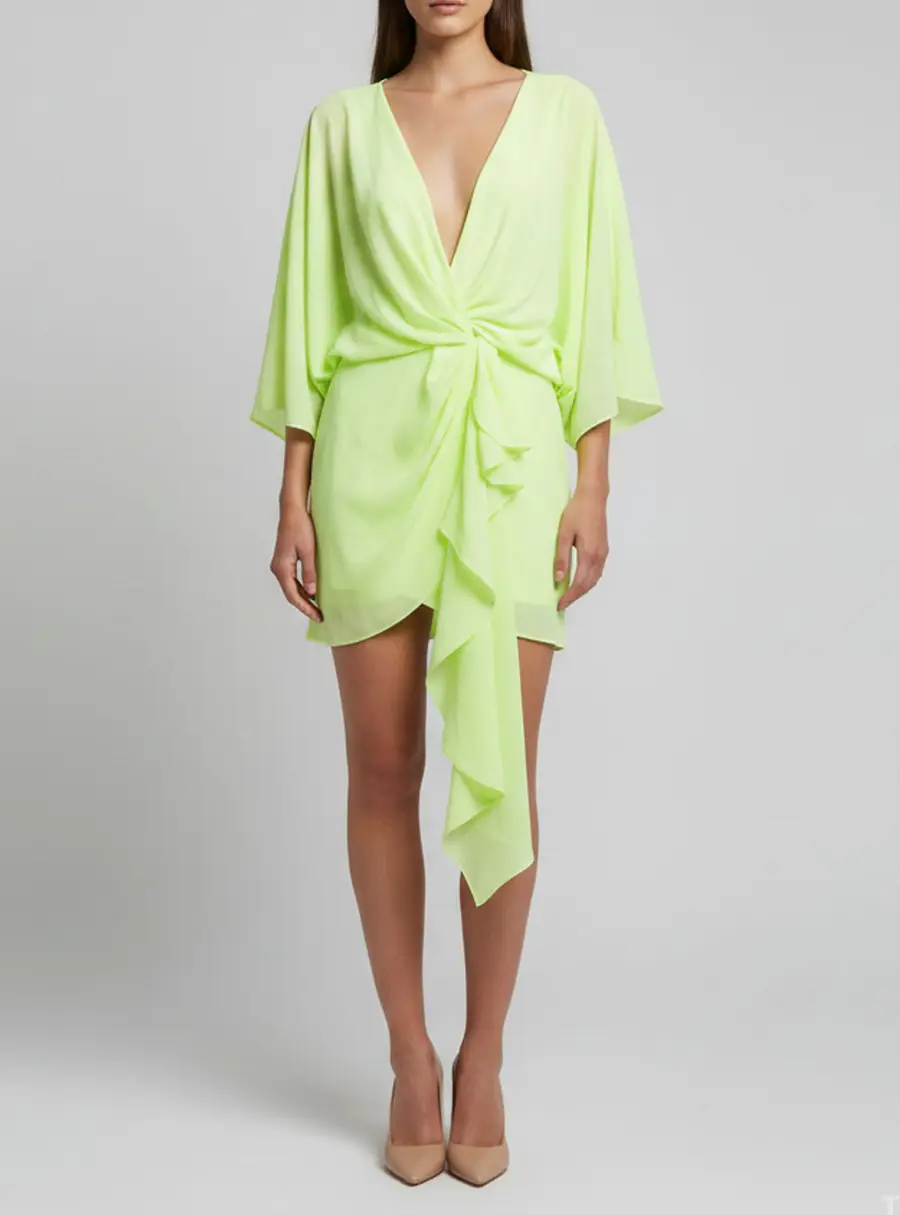 Acler Neon Green Crepe Laurel Knot Detail Mini Dress S