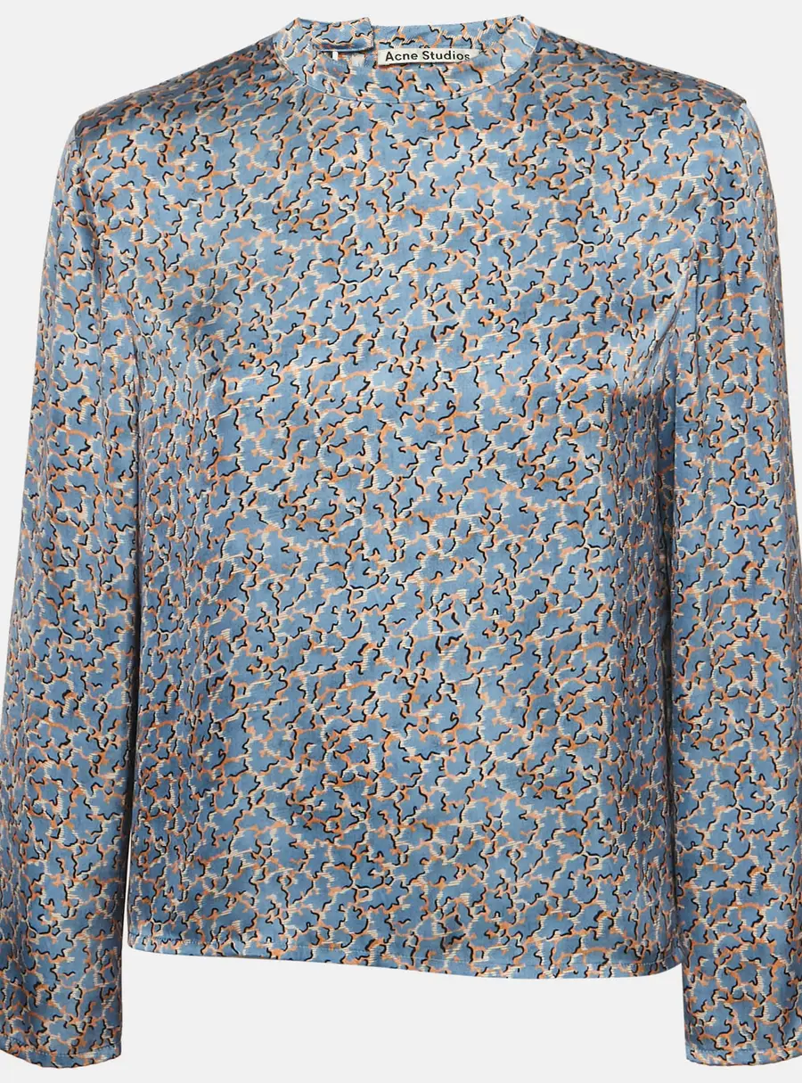 Acne Studios Blue Printed Satin Blouse S