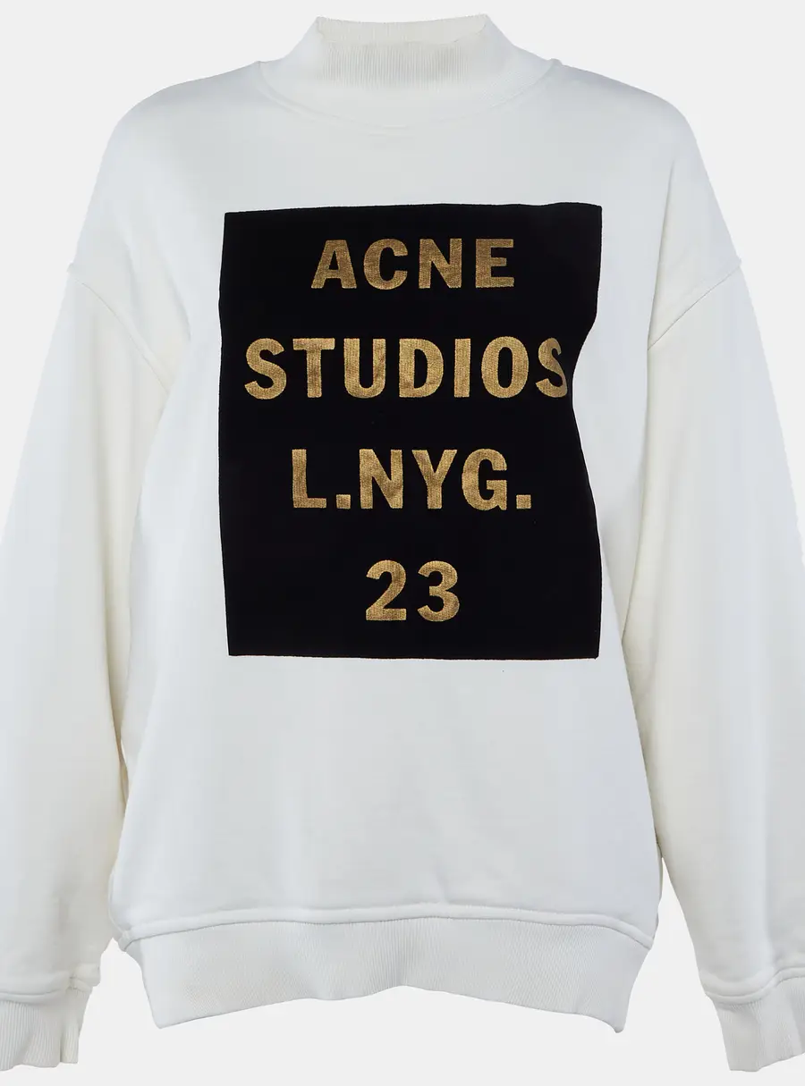Acne Studios Cream Flocked Logo Cotton High Neck Sweatshirt M