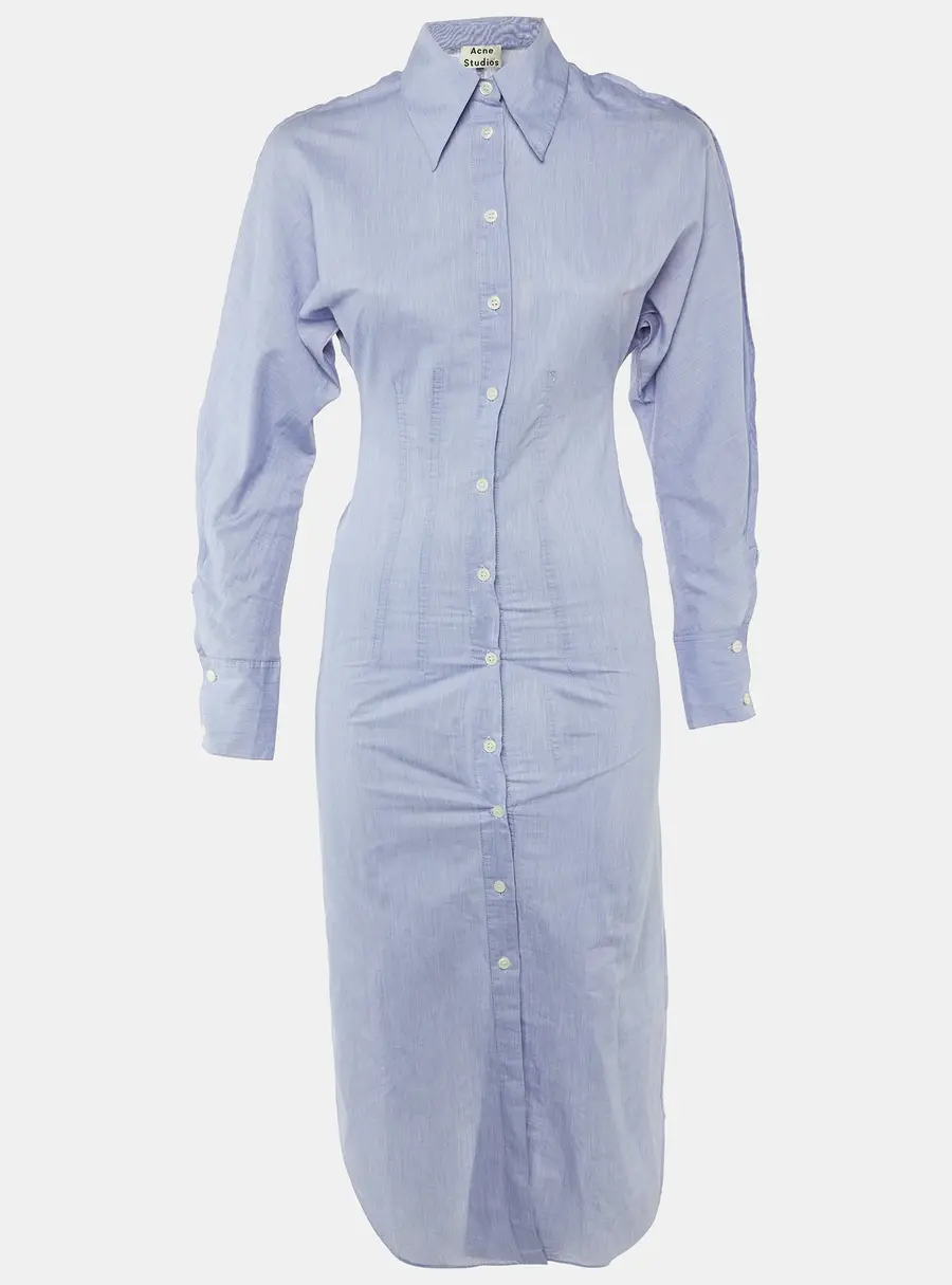 Acne Studios Blue Cotton Button Front Long Shirt Dress XS