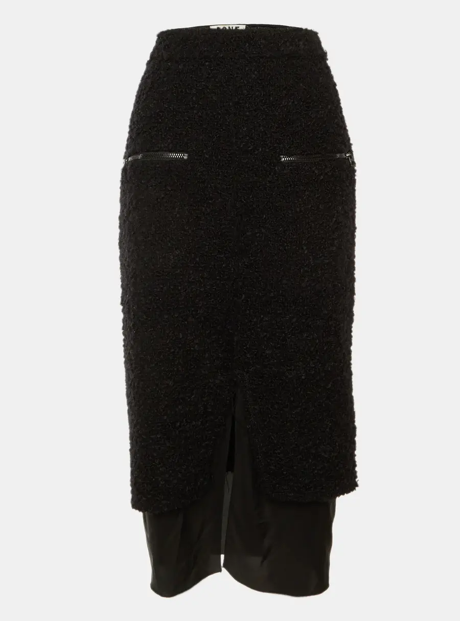 Acne Studios Black Wool Boucle Fitted Midi Skirt M