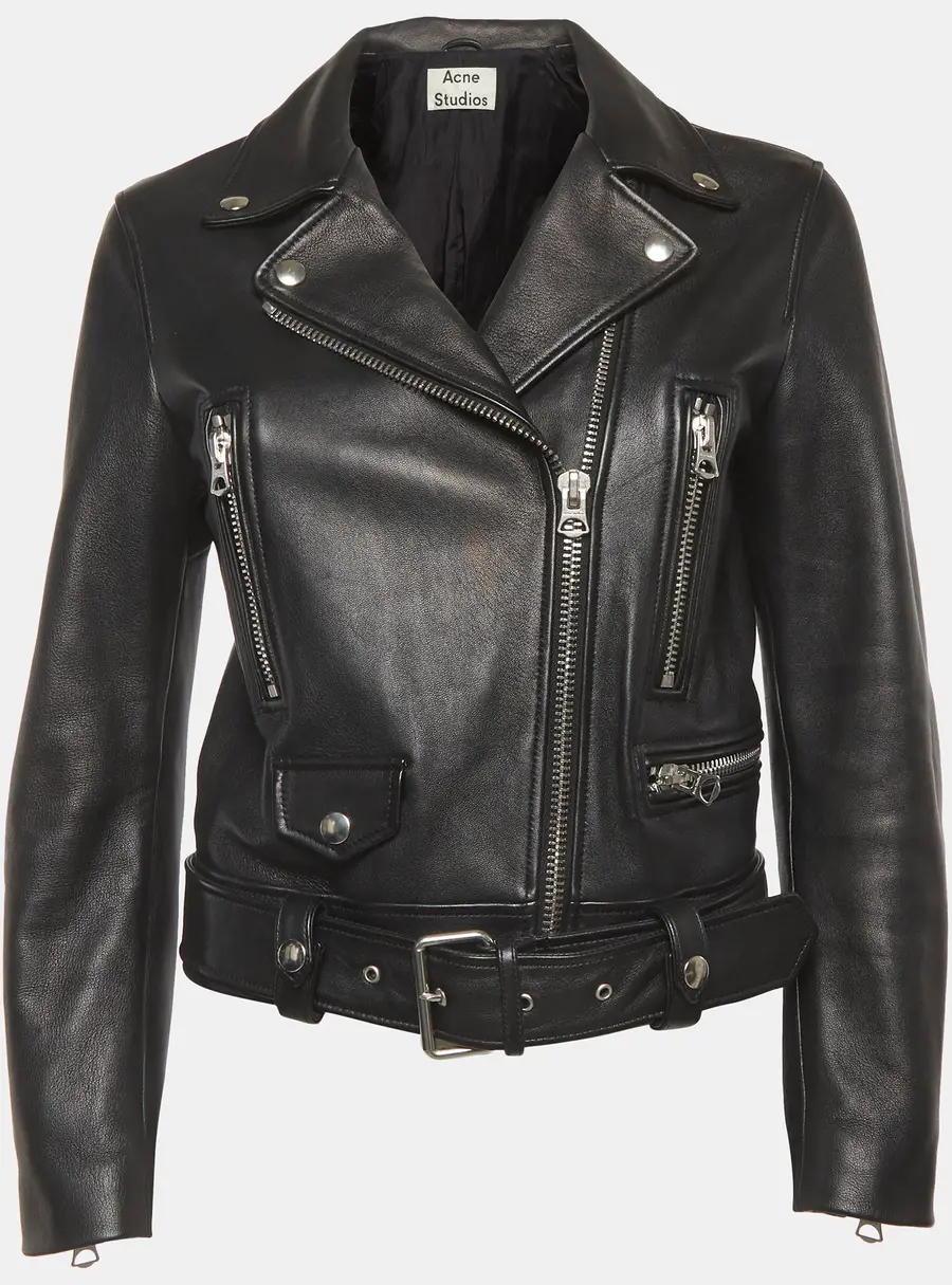 Acne Studios Black Leather Mock Biker Jacket S