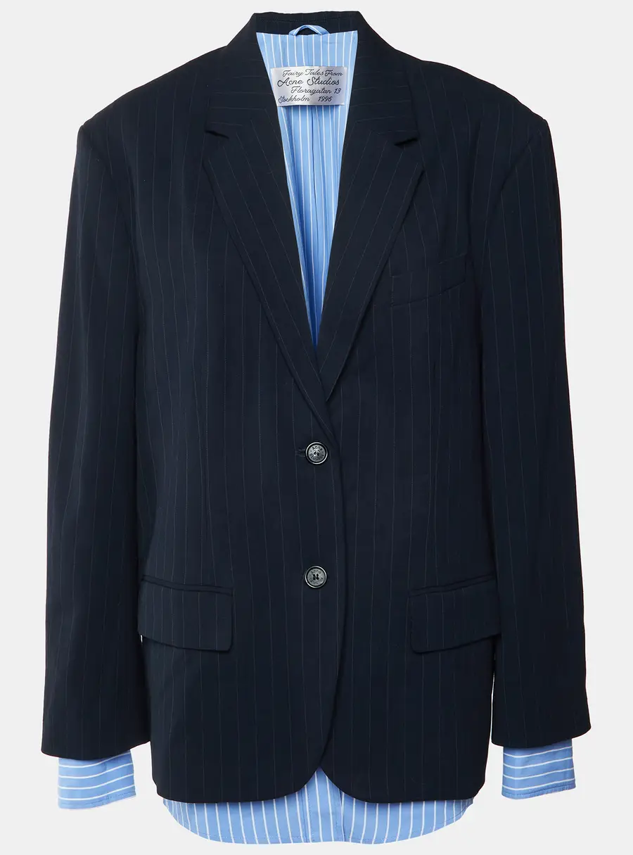 Acne Studios Black/Blue Pinstriped Wool and Cotton Layered Blazer S