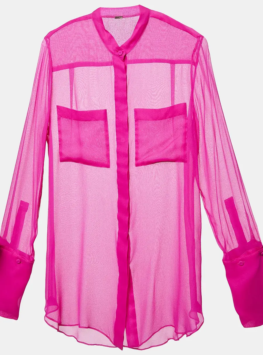 Adam Lippes Pink Sheer Silk Crepe Shirt Top M