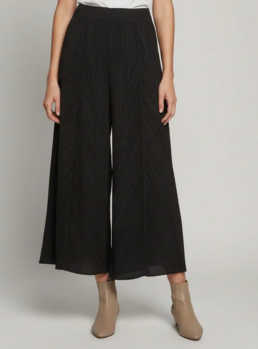Adolfo Dominguez Black Crinkled Synthetic Wide Leg Trousers XS