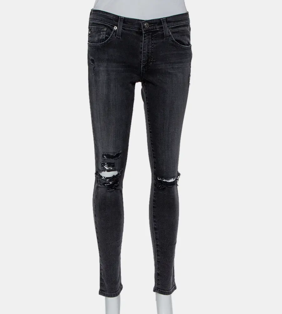 Adriano Goldschmied Dark Grey Denim Distressed Skinny Ankle Length Jeans M