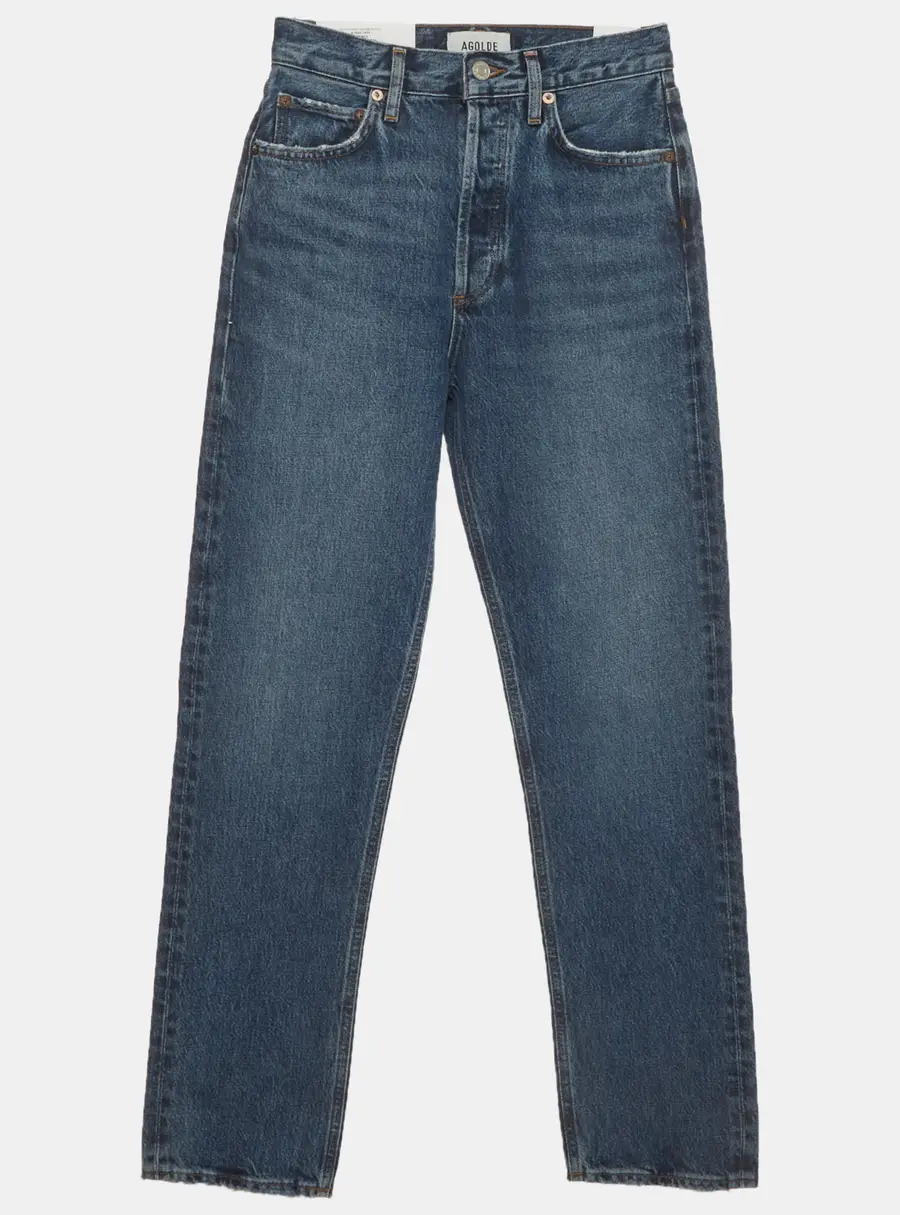 Agolde Blue Denim Distressed Straight Fit Jeans XS/Waist 24"