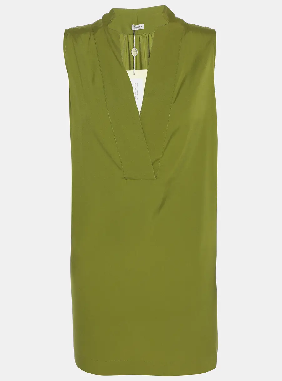 Agnona Green Crepe Sleeveless Top XL