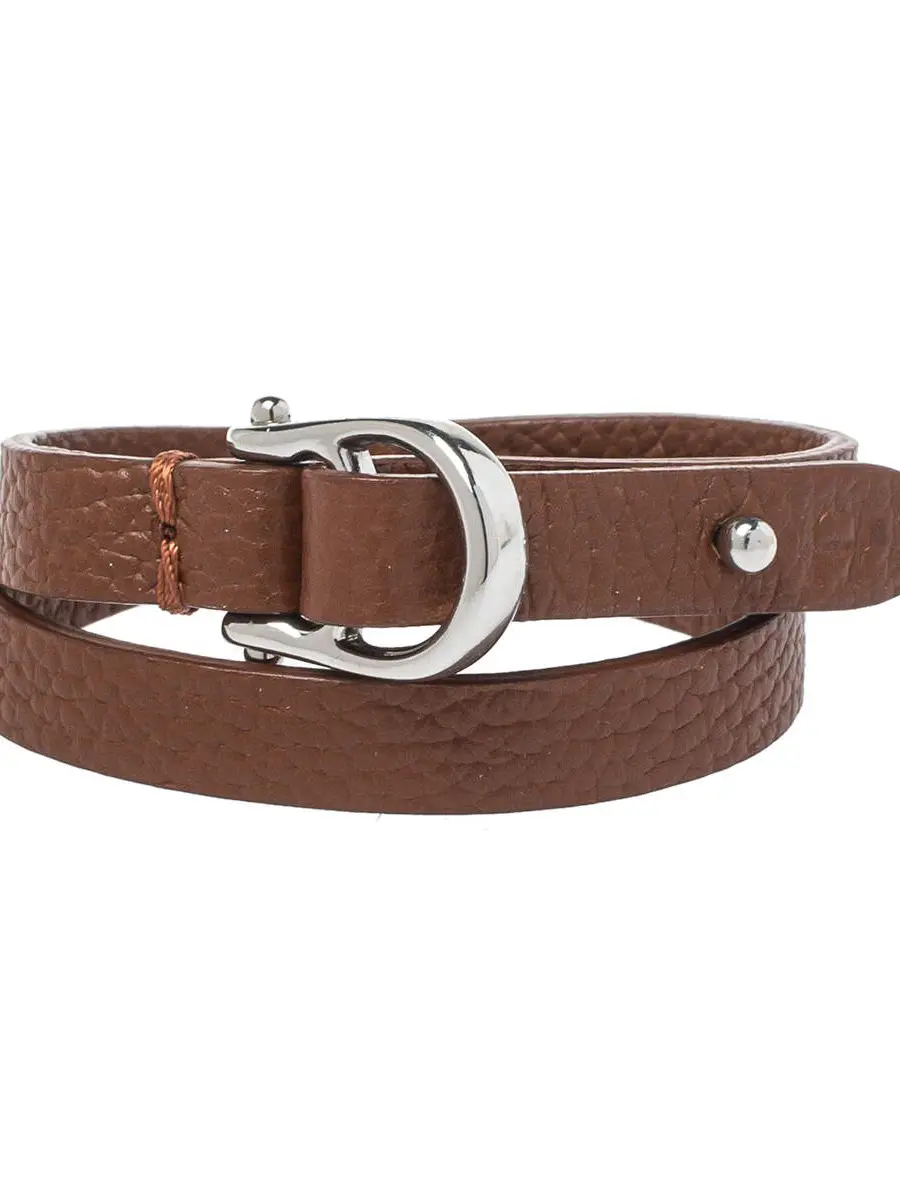 Aigner Brown Leather Double Tour Logo Bracelet