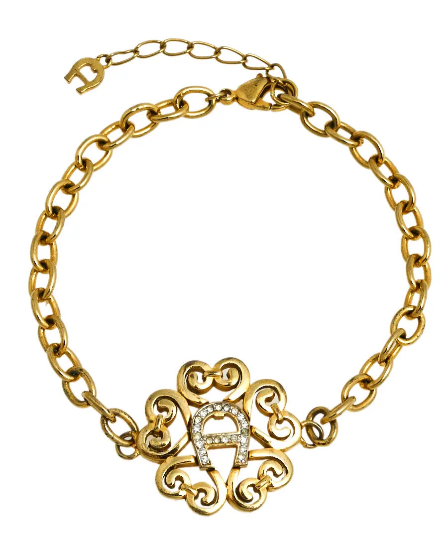 Aigner Gold Tone Crystal Logo Bracelet