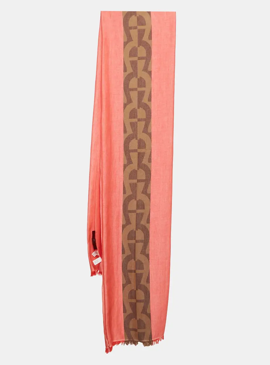 Aigner Red Monogram Stripe Cotton Stole
