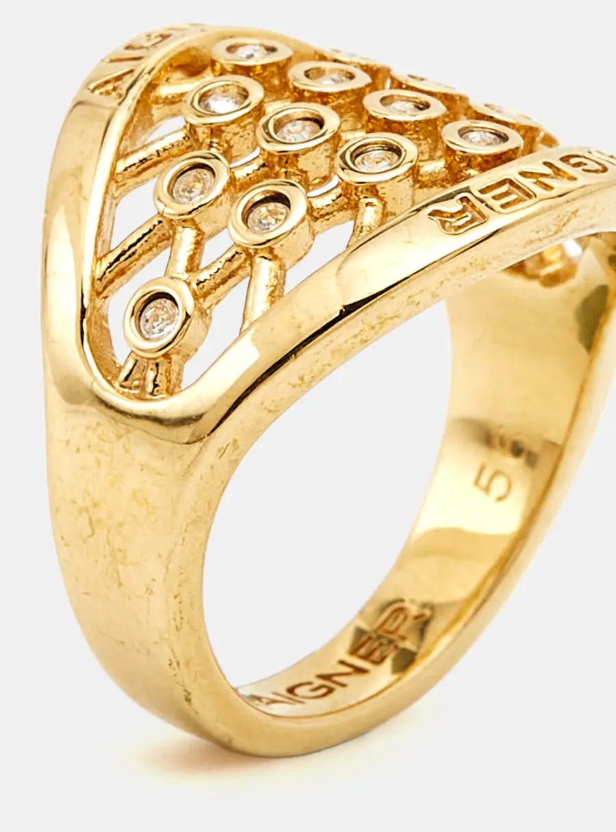 Aigner Crystals Gold Tone Ring Size 56