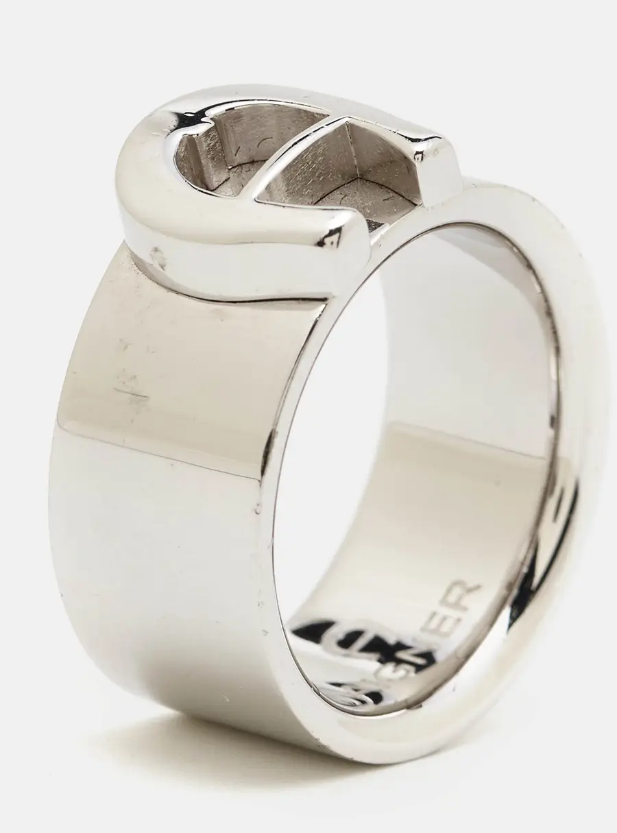 Aigner Logo Silver Tone Ring Size 58