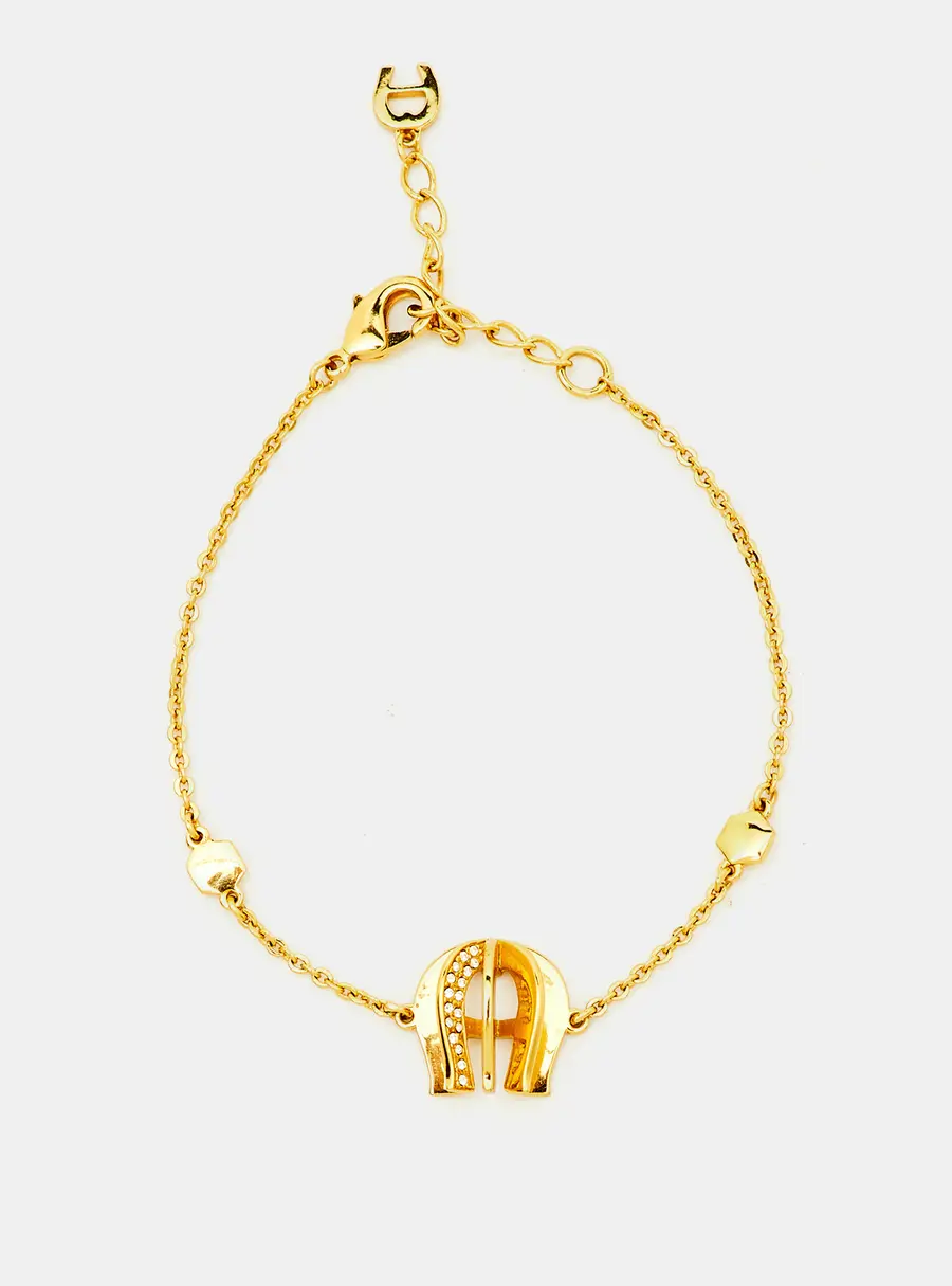 Aigner Crystal Logo Gold Tone Chain Bracelet