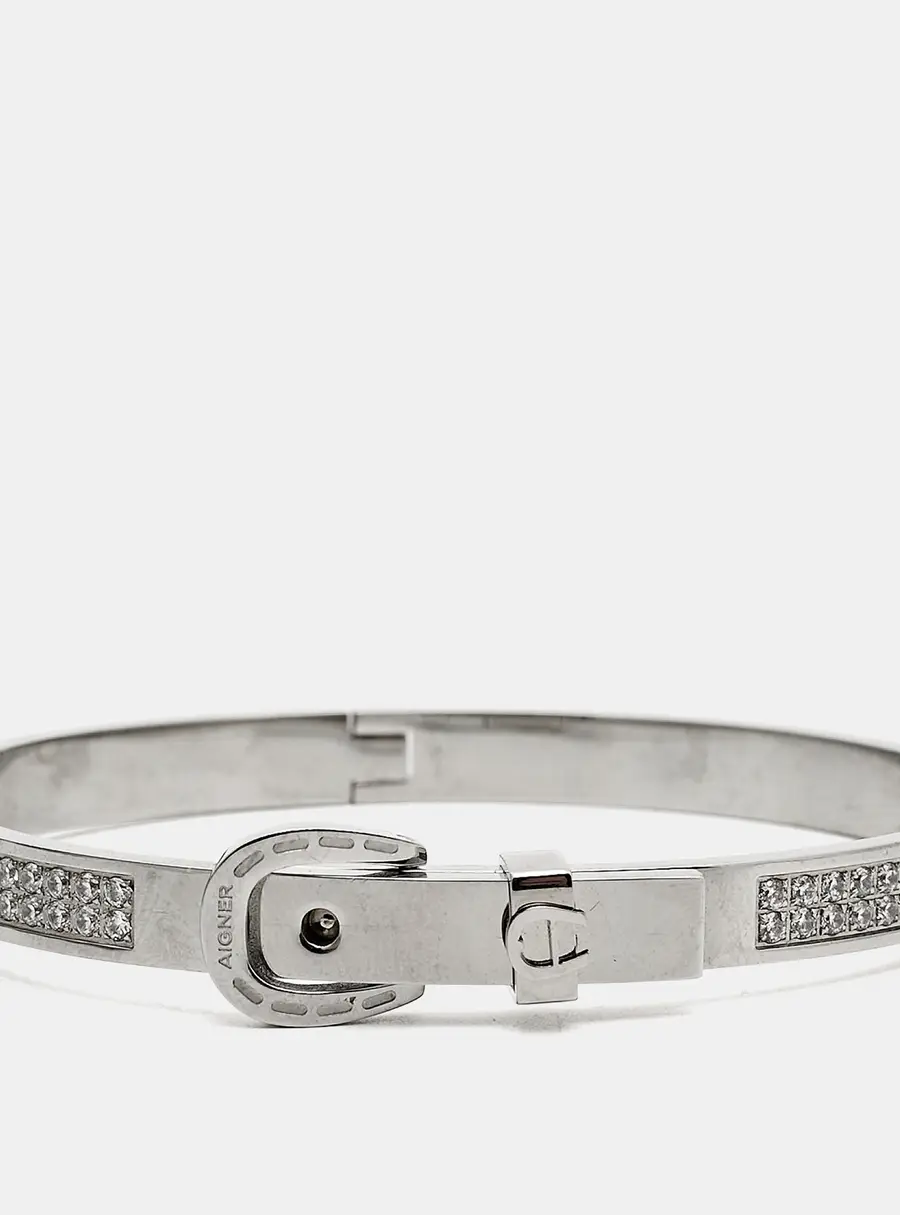 Aigner Logo Crystals Silver Tone Bracelet
