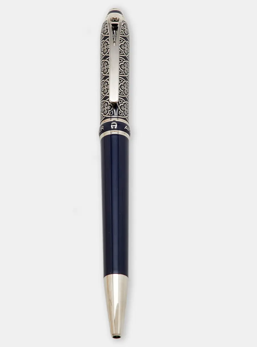Aigner Blue Resin Lacquer Silver Tone Ballpoint Pen