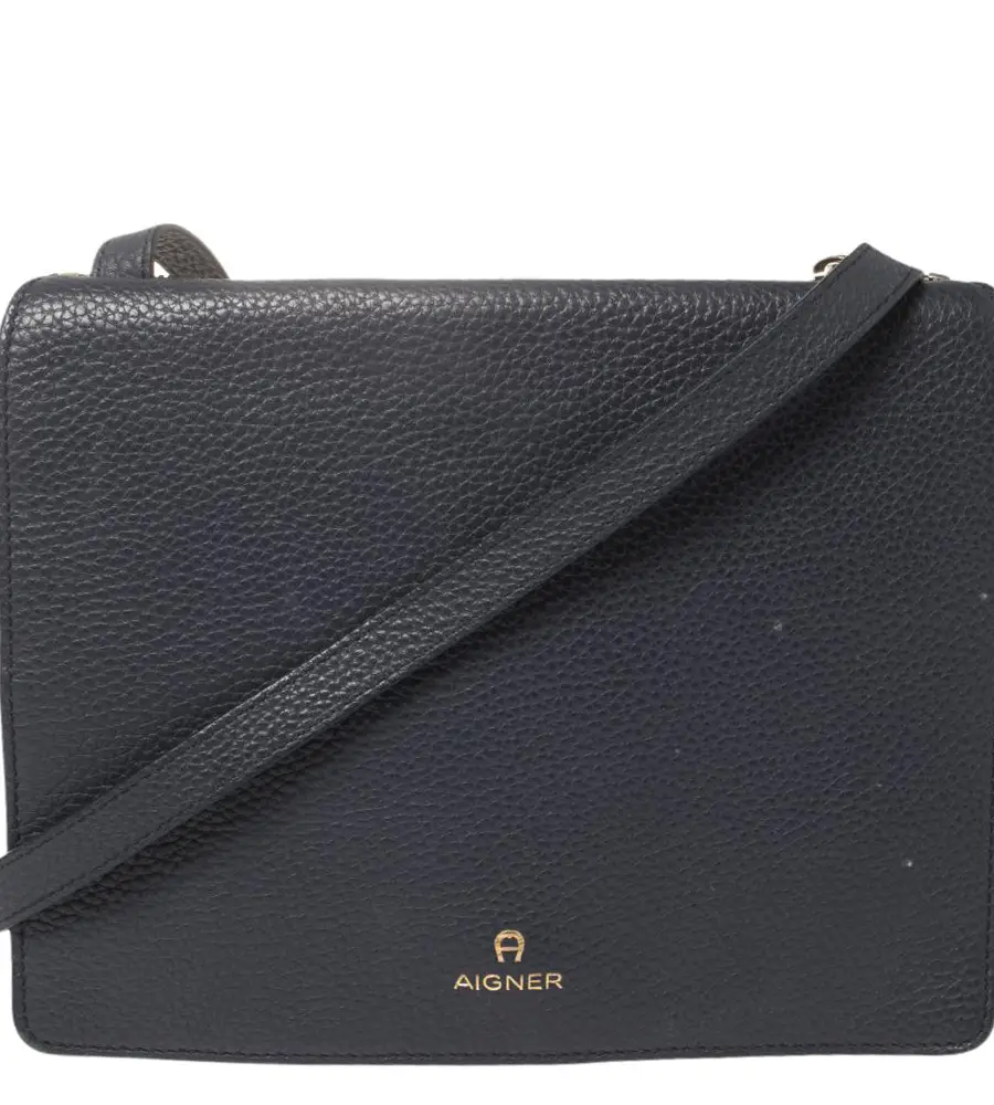 Aigner Navy Blue Leather Flap Crossbody Bag