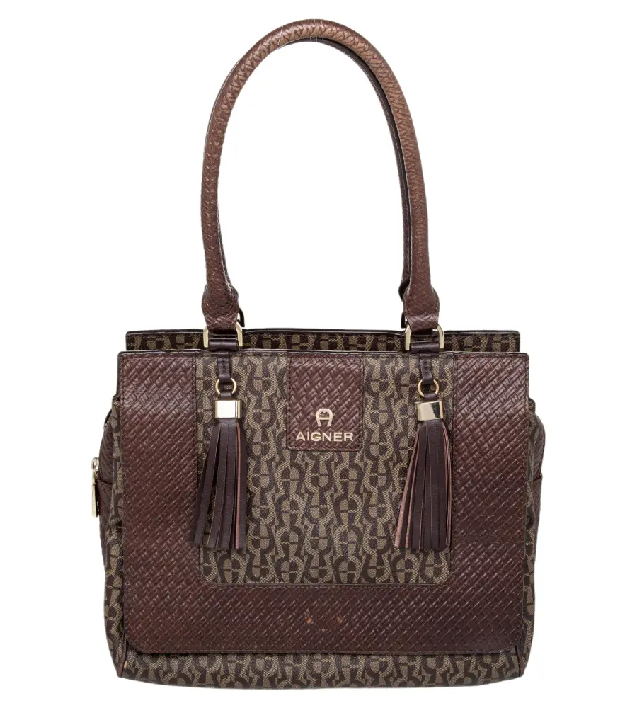 Aigner Brown Signature Canvas And Leather Tassel Satchel
