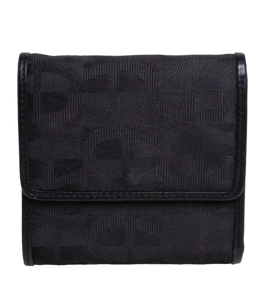 Aigner Black Canvas and Leather Trim Trifold Wallet