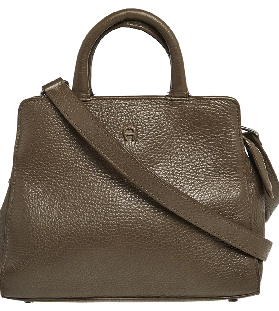 Aigner Dark Beige Grained Leather Cybill Tote