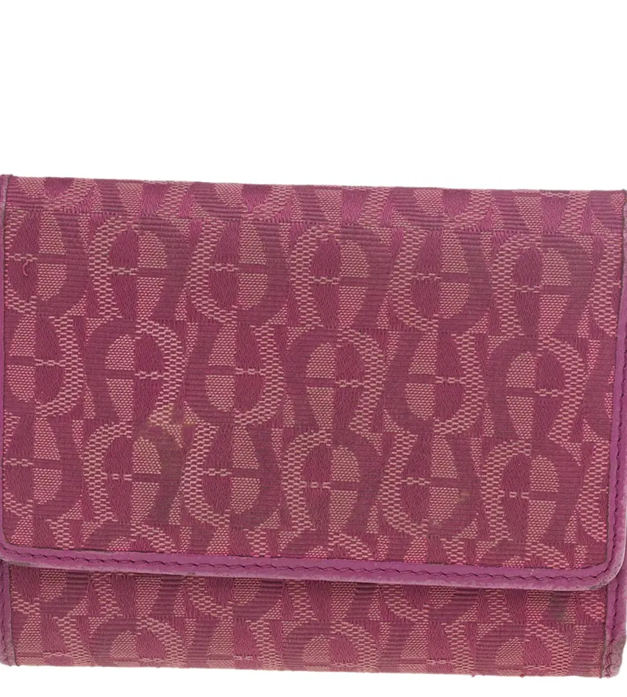 Aigner Magenta Signature Canvas and Leather Trifold Wallet