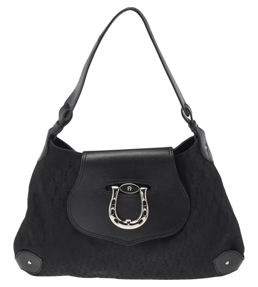Aigner Black Signature Canvas and Leather Hobo