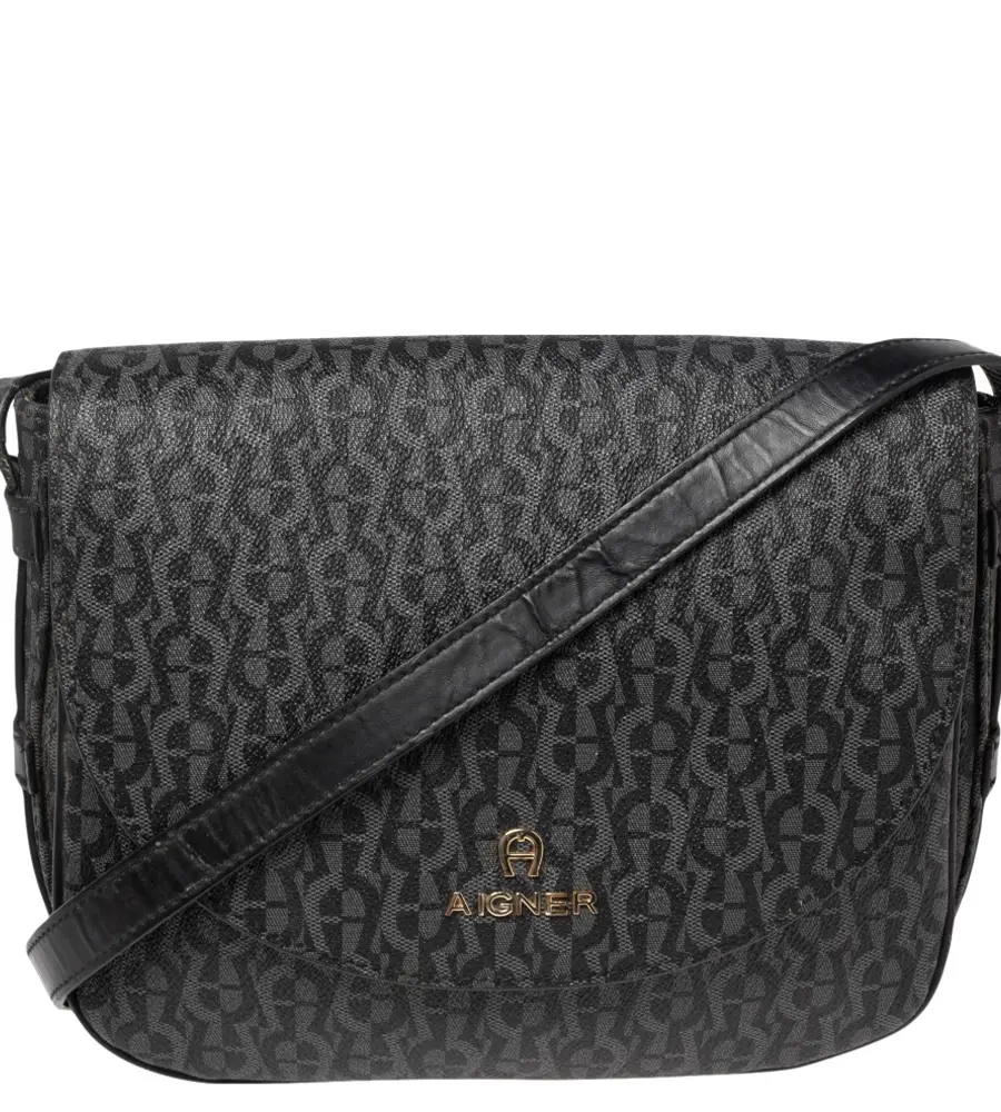 Aigner Black Signature PVC and Leather Messenger Bag