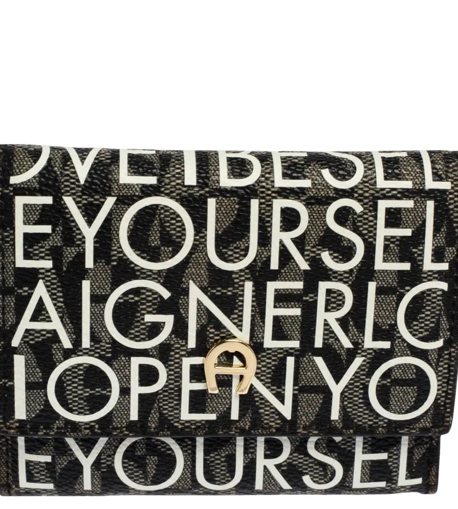 Aigner White/Black Signature Coated Canvas Compact Wallet