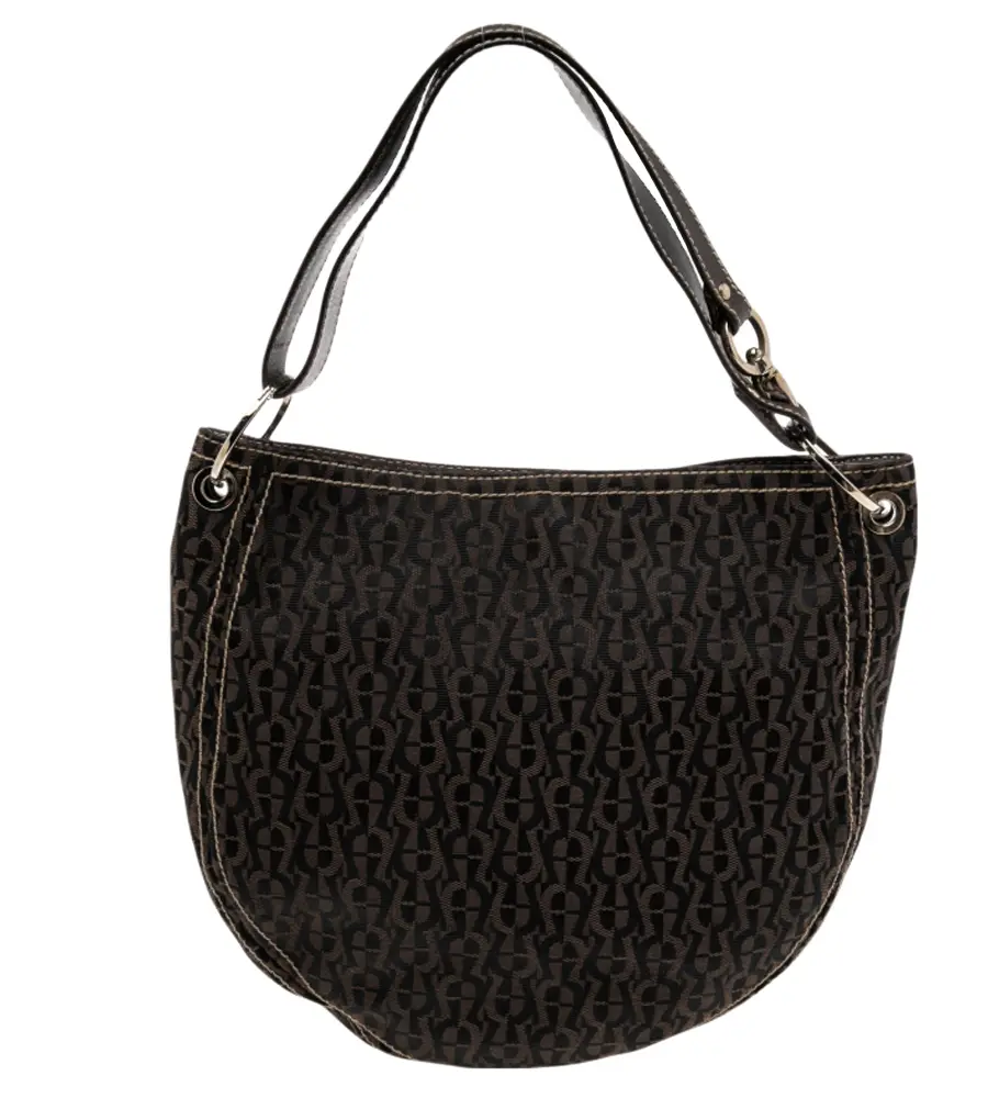 Aigner Brown Signature Nylon and Leather Small Hobo