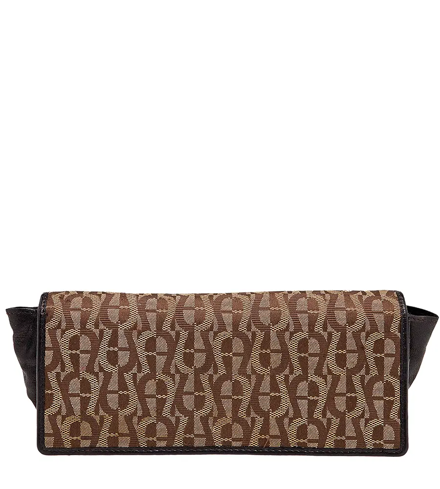Aigner Beige/Brown Signature Canvas and Leather Flap Continental Wallet