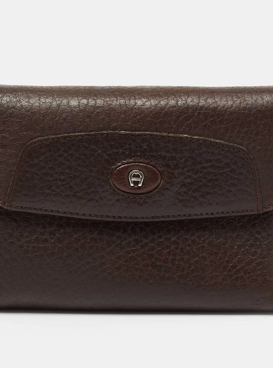 Aigner Brown Leather Logo Flap Trifold Wallet