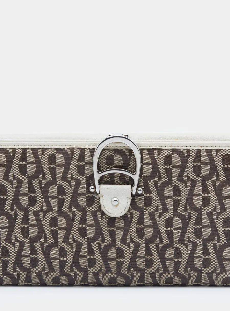 Aigner Off White/Brown Leather and Signature Canvas Continental Wallet