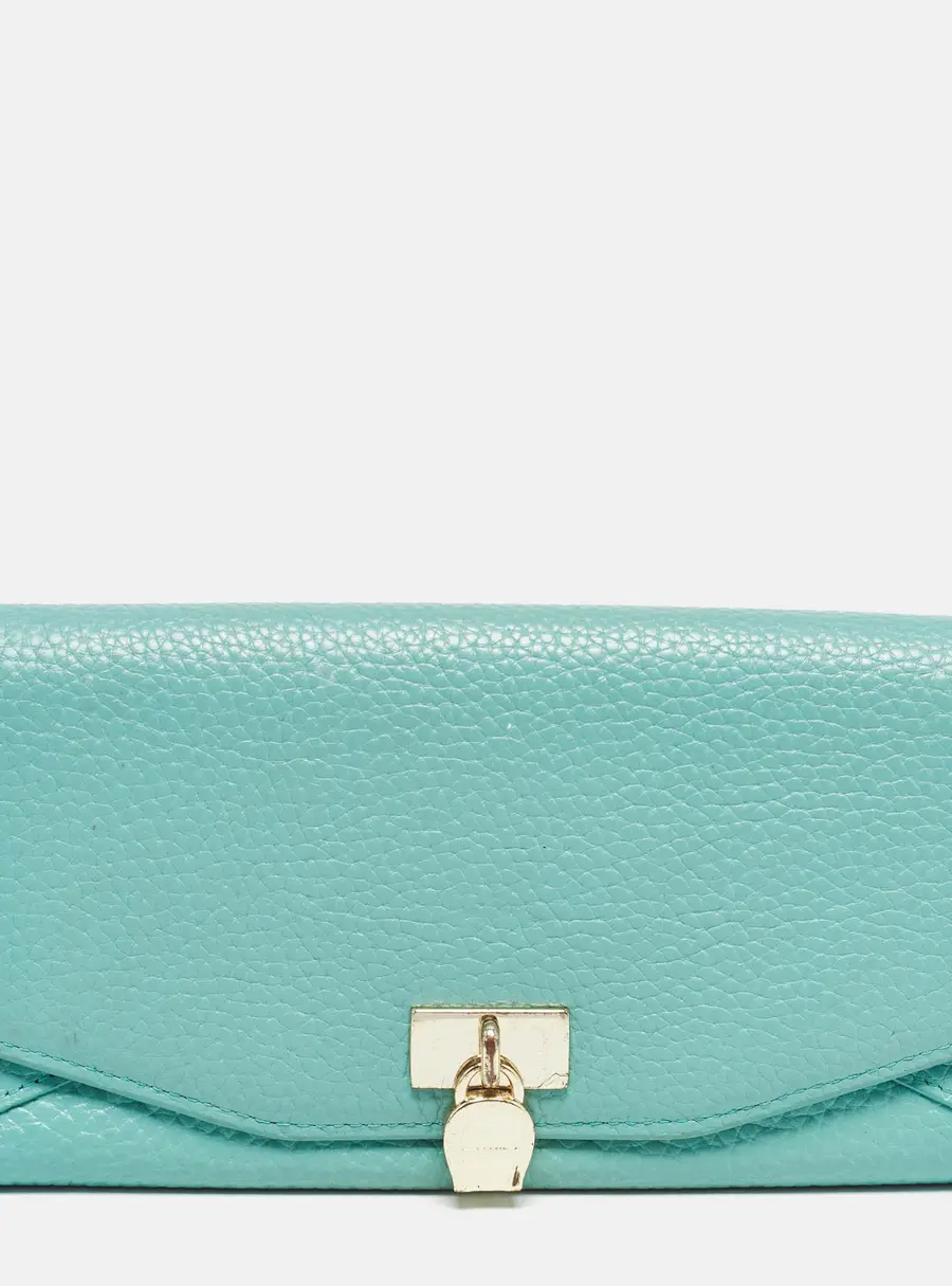 Aigner Blue Leather Logo Charm Flap Continental Wallet