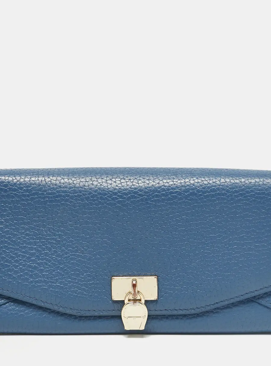 Aigner Blue Leather Logo Flap Continental Wallet