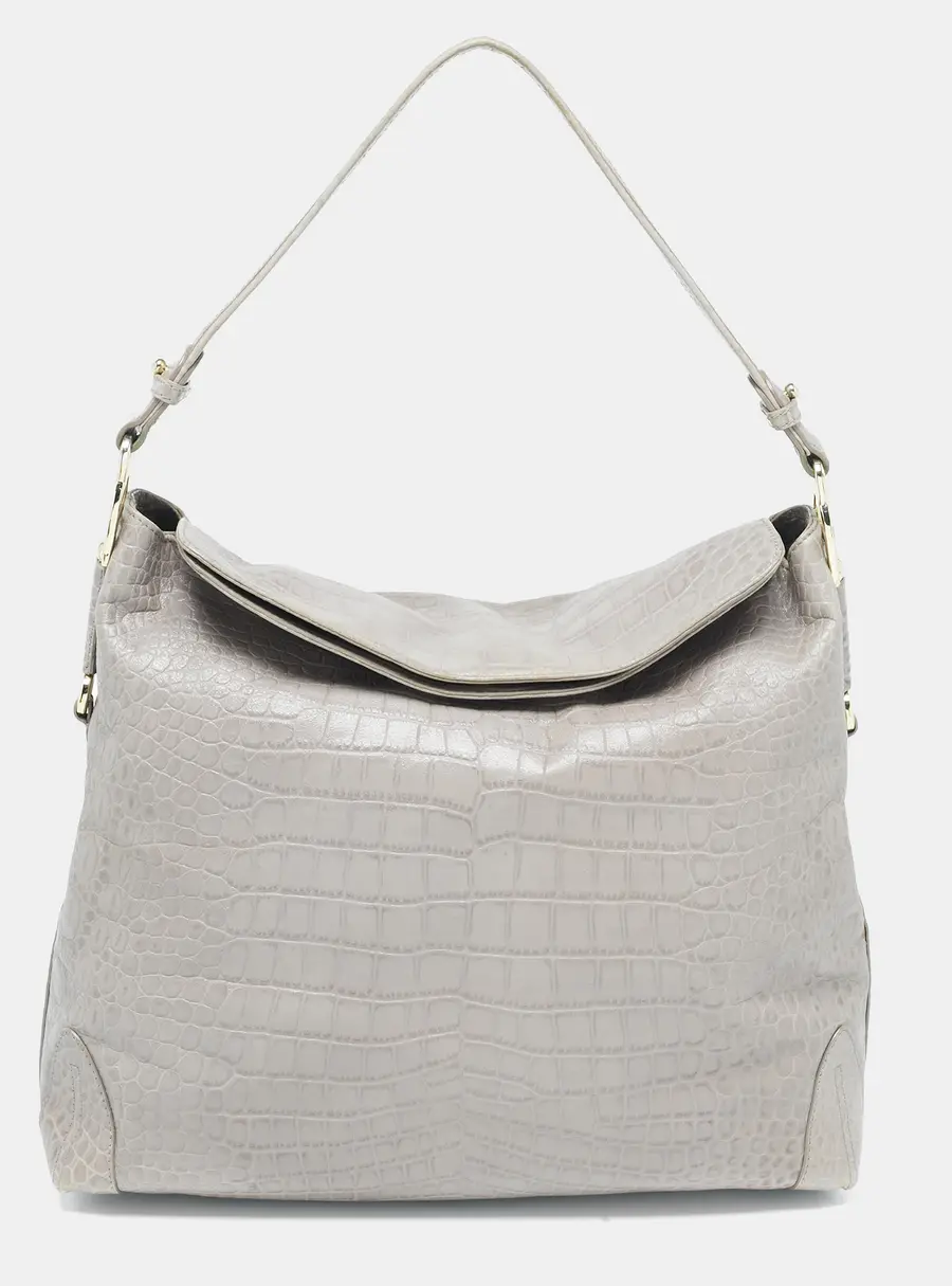 Aigner Grey Croc Embossed Leather Logo Shoulder Bag
