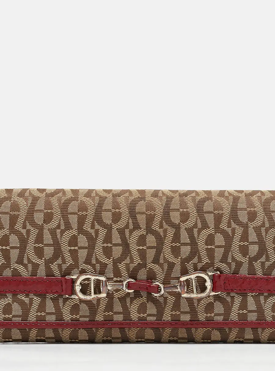 Aigner Beige/Red Signature Canvas and Patent Leather Flap Continental Wallet