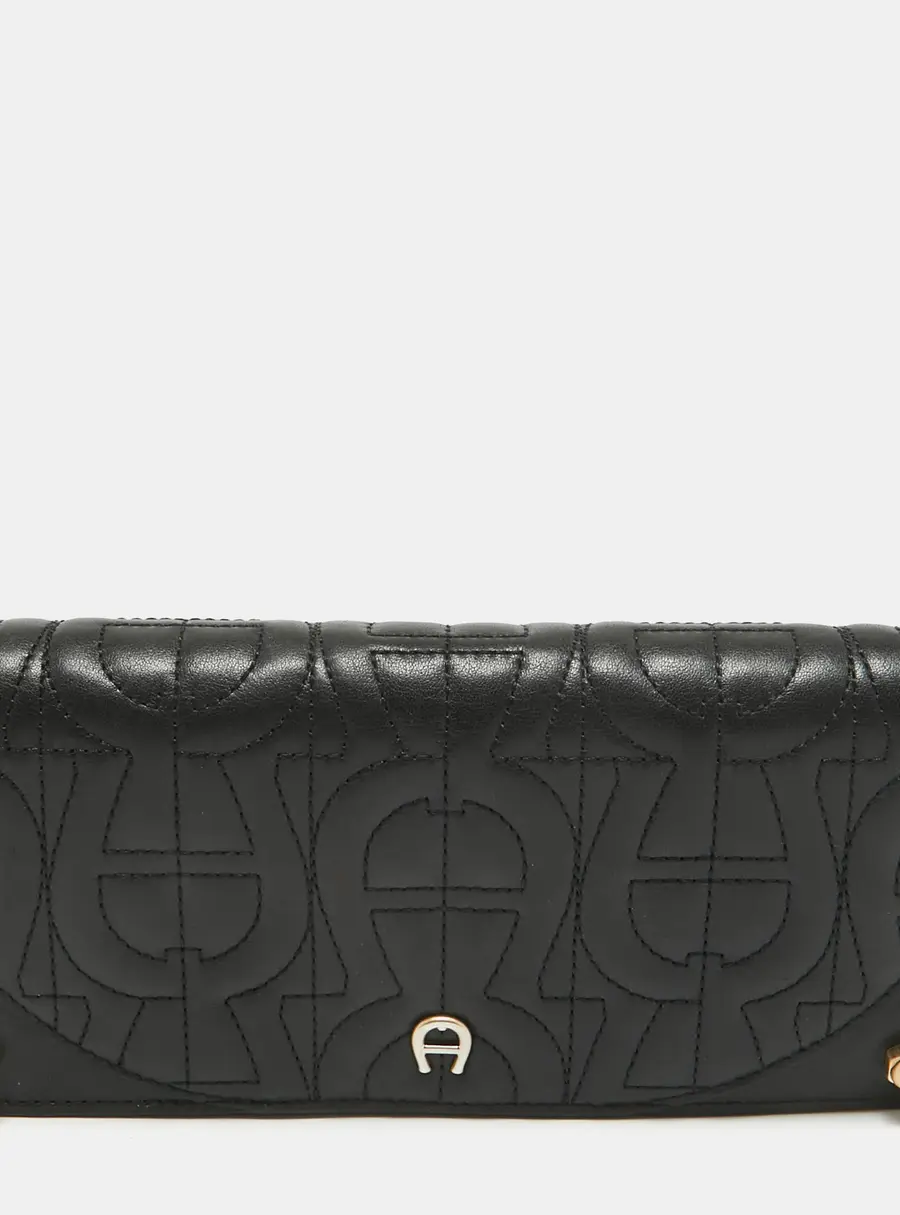 Aigner Black Logo Quilted Leather Continental Wallet