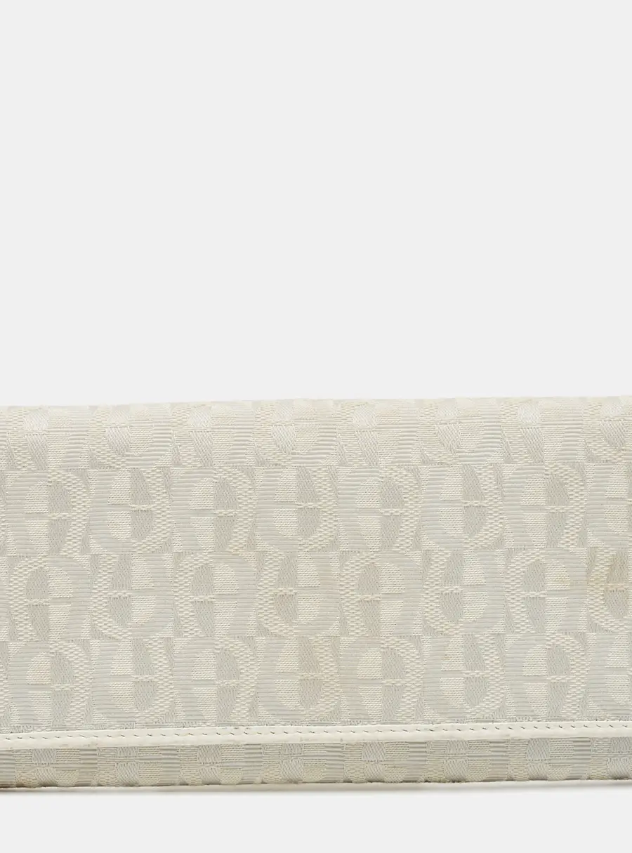 Aigner Off White Monogram Canvas and Leather Flap Continental Wallet