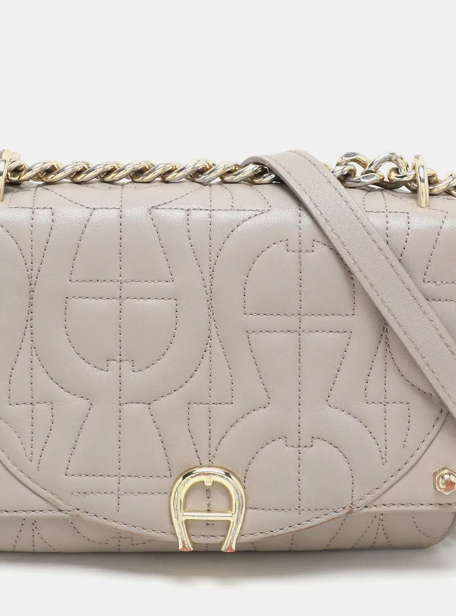 Aigner Taupe Signature Leather Mini Diadora Crossbody Bag