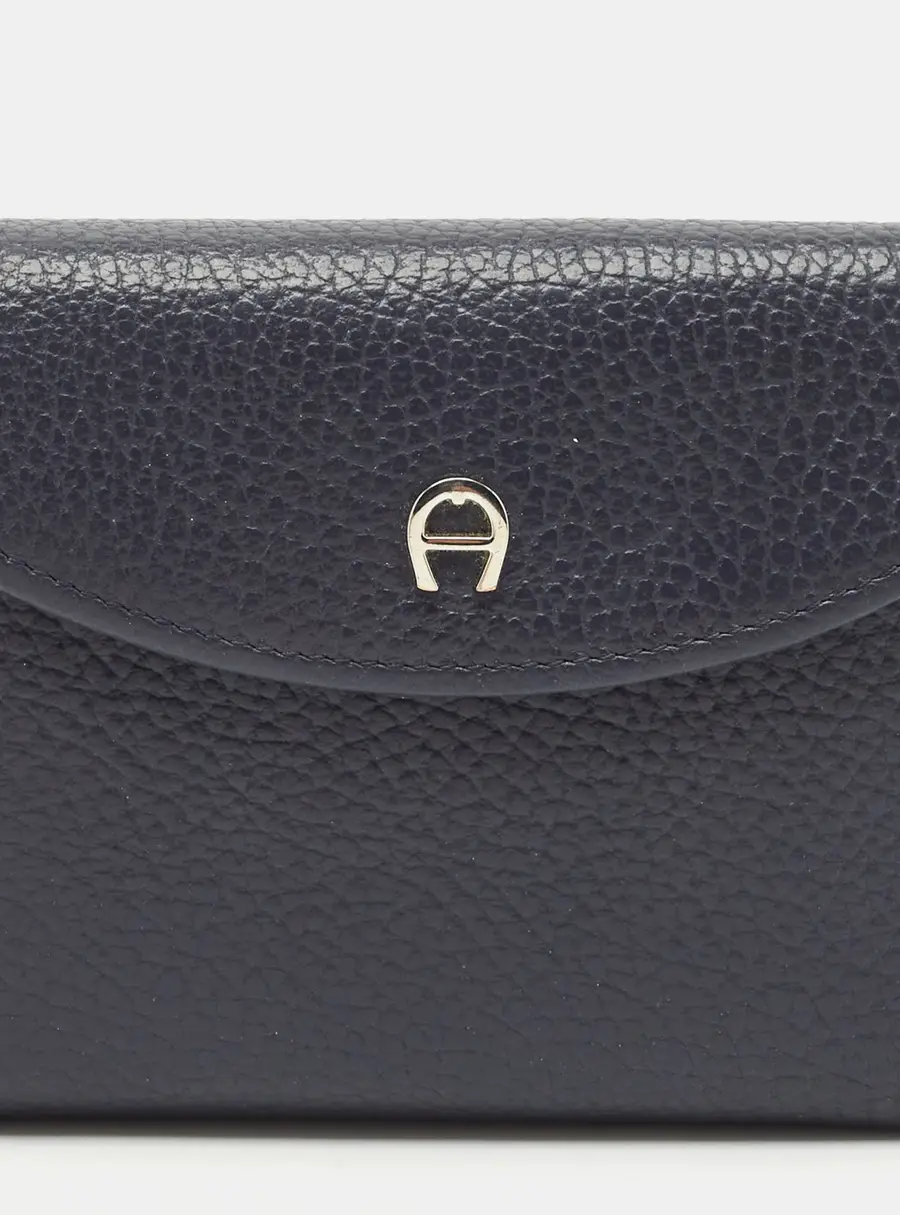 Aigner Dark Blue Leather Logo Trifold Wallet