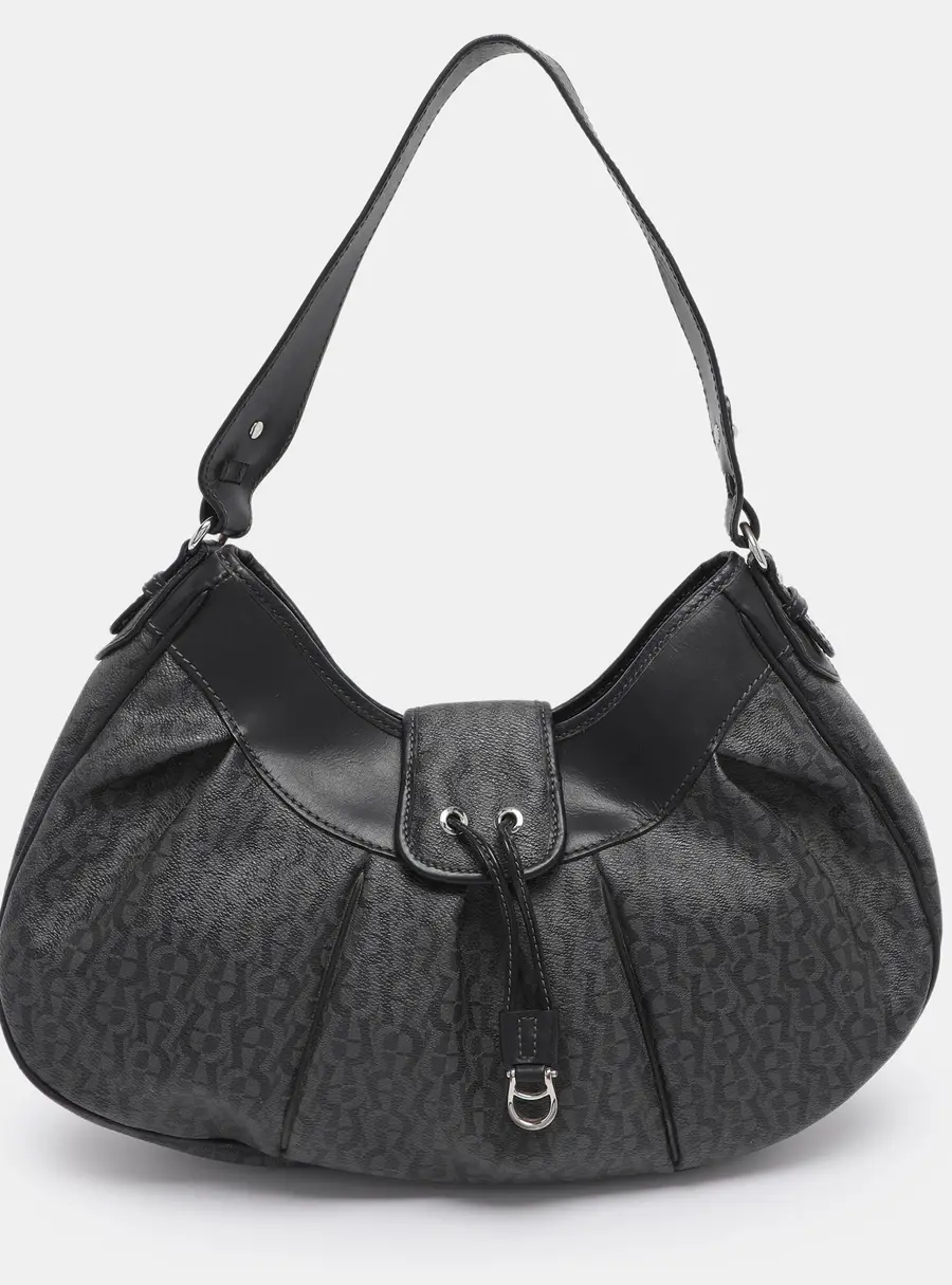 Aigner Grey/Black Coated Canvas and Leather Hobo