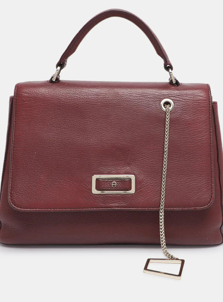 Aigner Burgundy Leather Flap Isabella Top Handle Bag