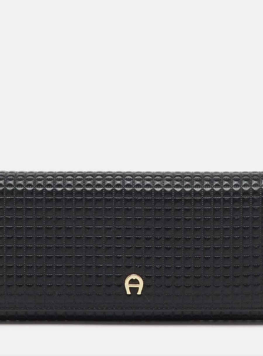 Aigner Black Leather Flap Continental Wallet