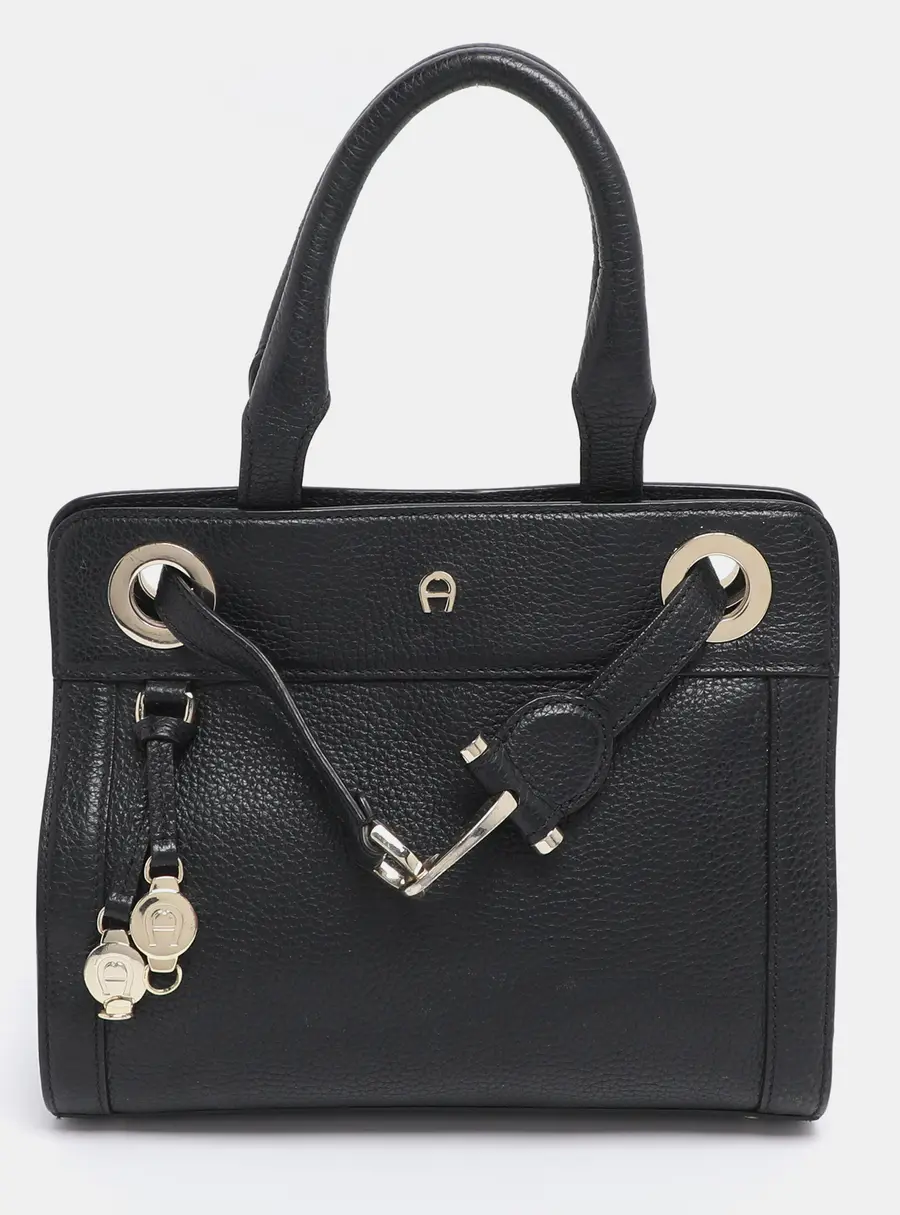 Aigner Cavallina Black Leather Tote Bag