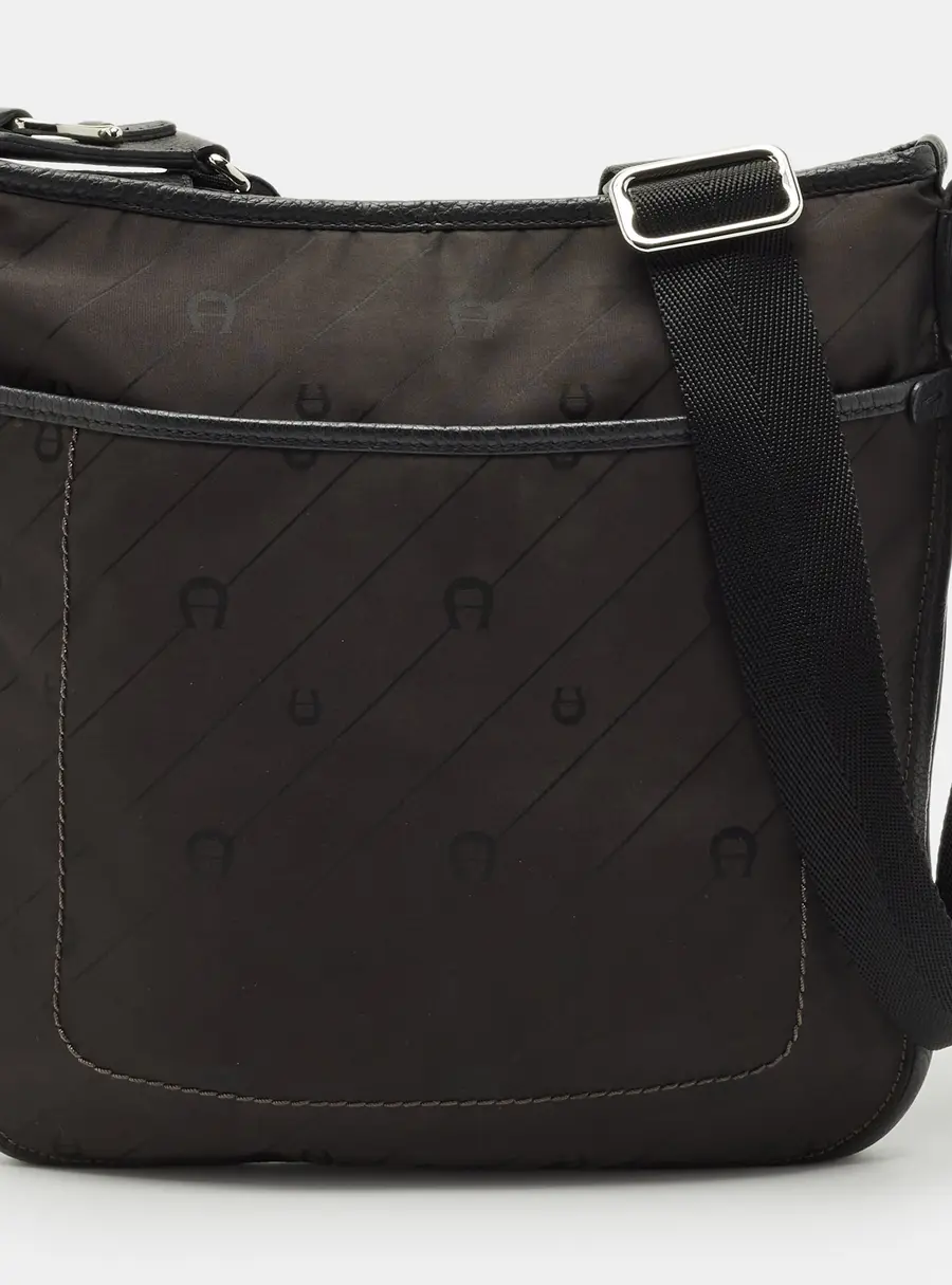 Aigner Dark Brown/Black Monogram Leather and Nylon Messenger Bag