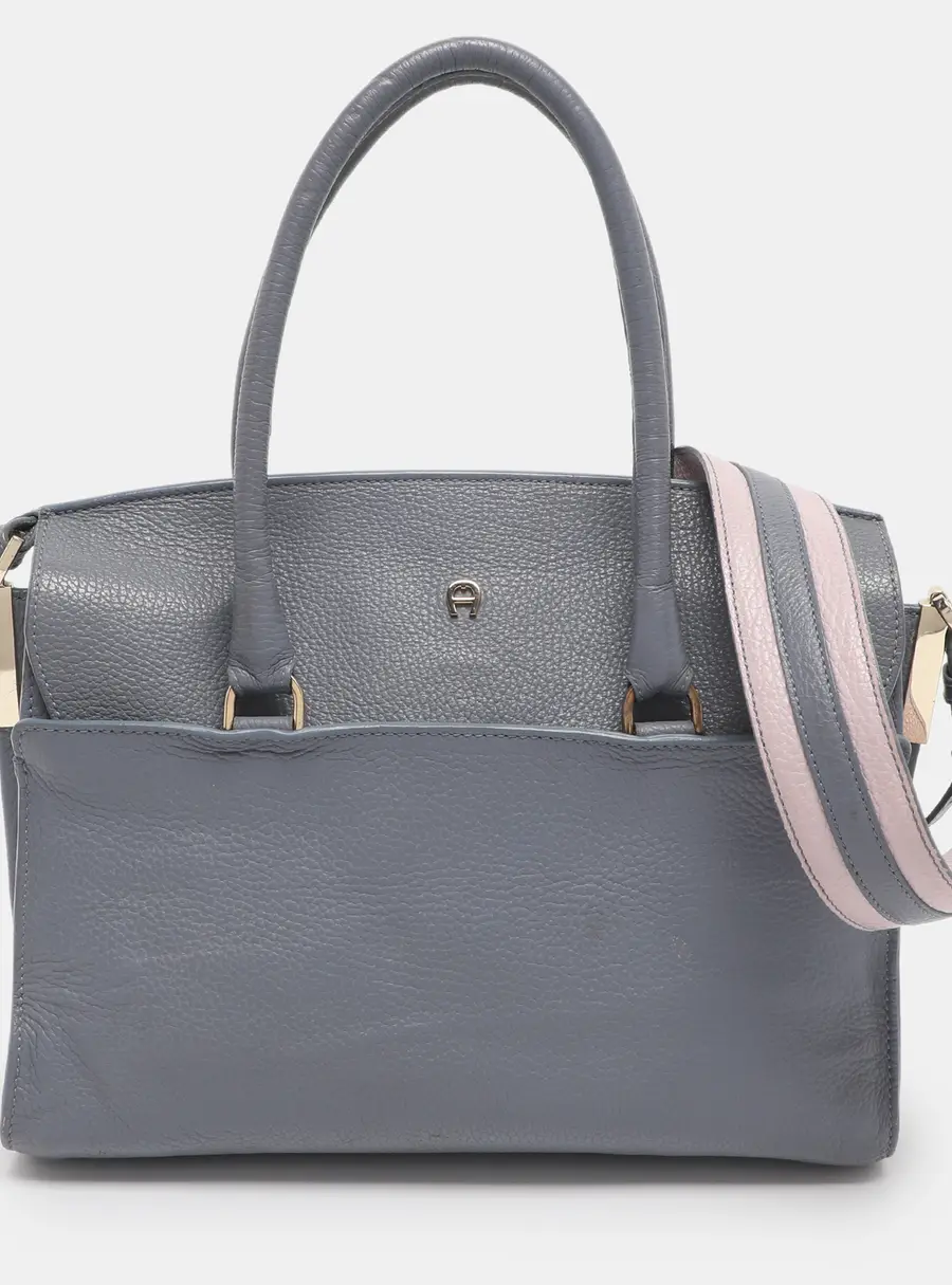 Aigner Dusty Blue Leather Satchel