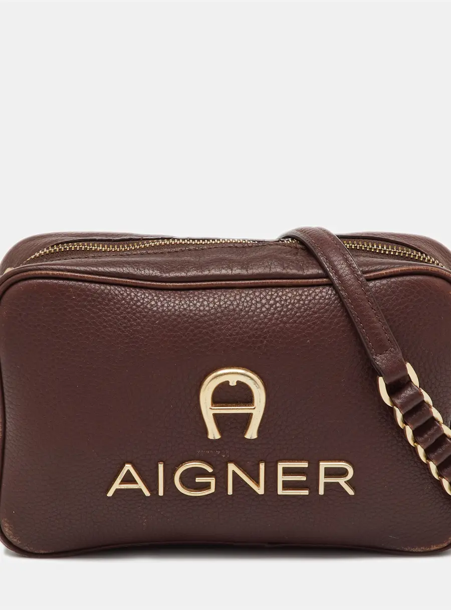 Aigner Burgundy Leather Bombe A Camera Crossbody Bag