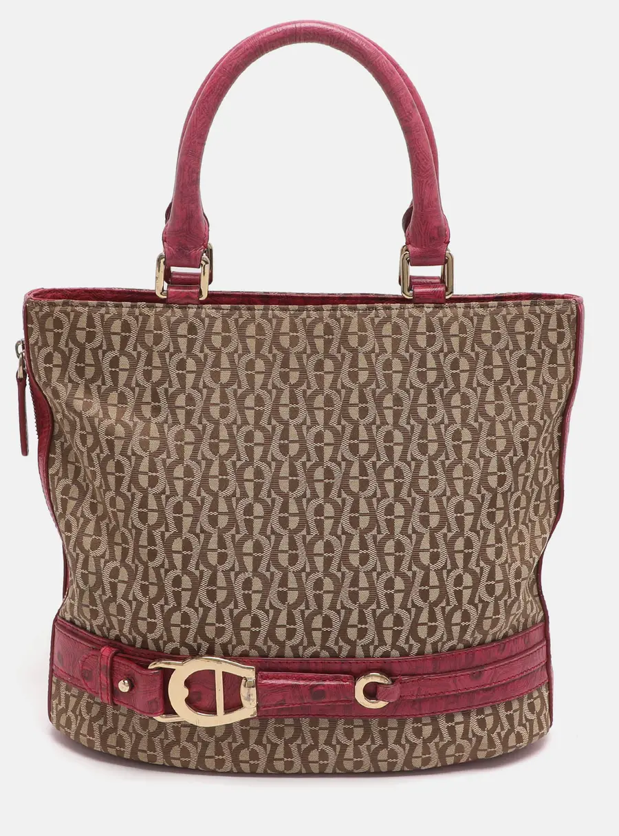 Aigner Beige/Pink Signature Canvas and Leather Tote