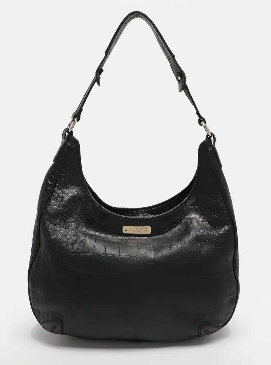 Aigner Black Croc Embossed Leather Hobo